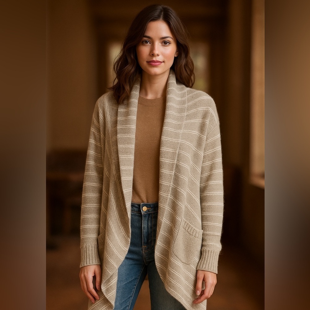 BCBG Paris Open-Front Striped Knit Cardigan – Size M